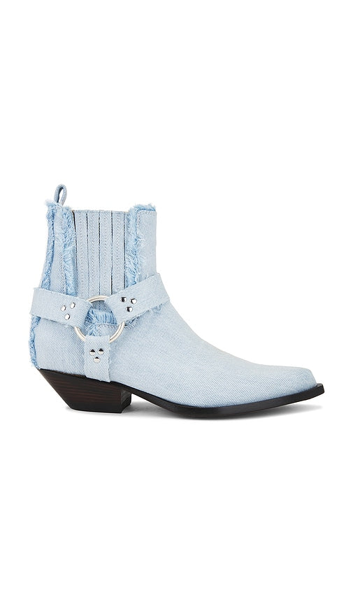 Sonora Hidalgo Belt Boot in Blue | Light Blue Denim Ankle Boots for Women