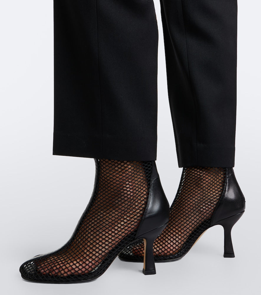 Souliers Martinez Fira leather-trimmed mesh ankle boots (Black) - Mid Heels