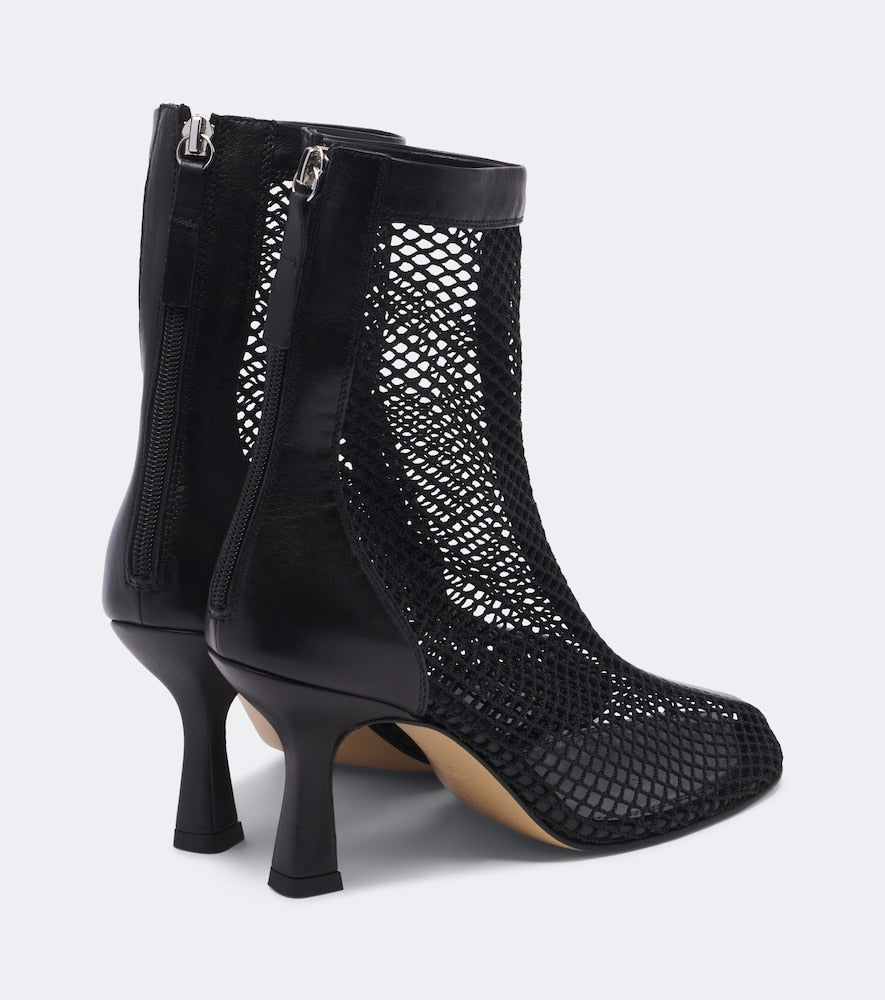 Souliers Martinez Fira leather-trimmed mesh ankle boots (Black) - Mid Heels