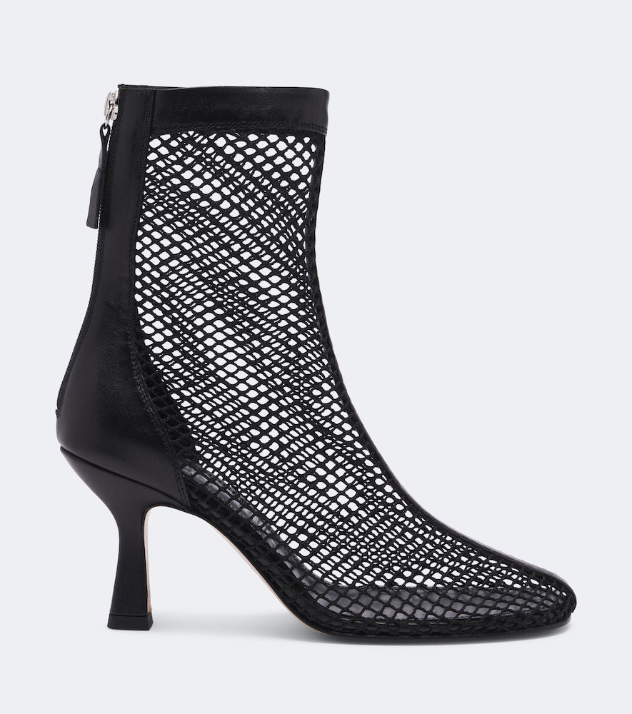 Souliers Martinez Fira leather-trimmed mesh ankle boots (Black) - Mid Heels