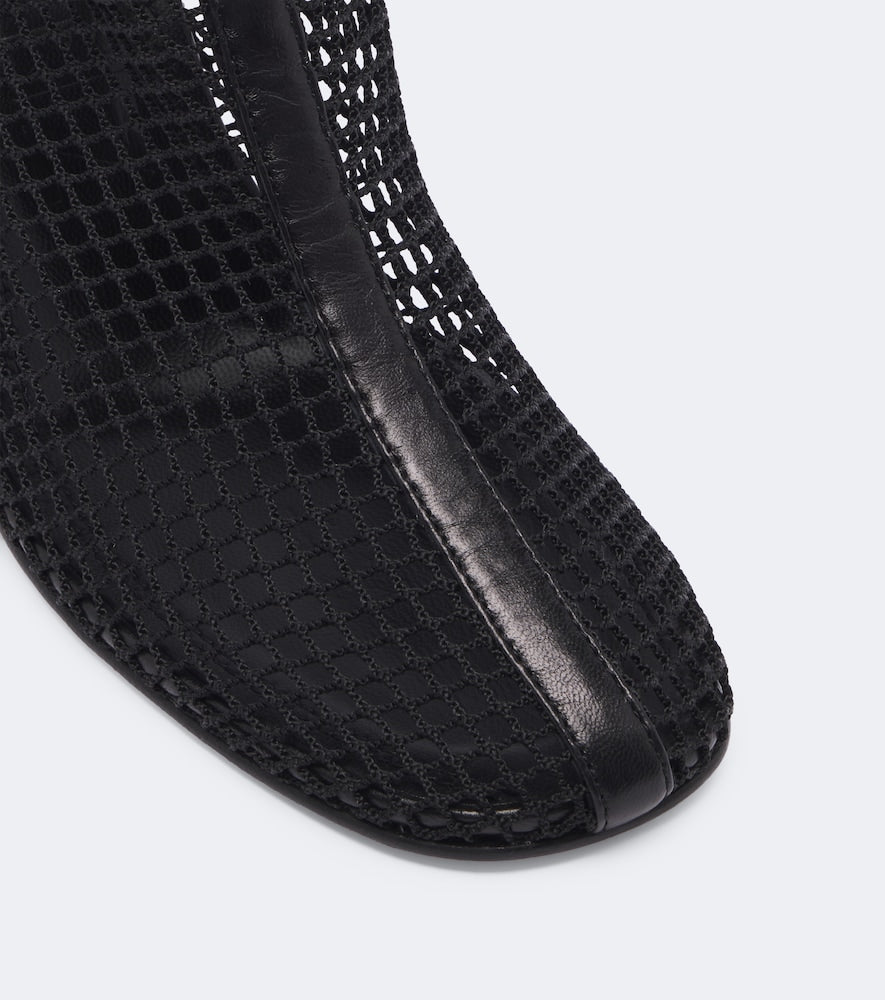 Souliers Martinez Fira leather-trimmed mesh ankle boots (Black) - Mid Heels