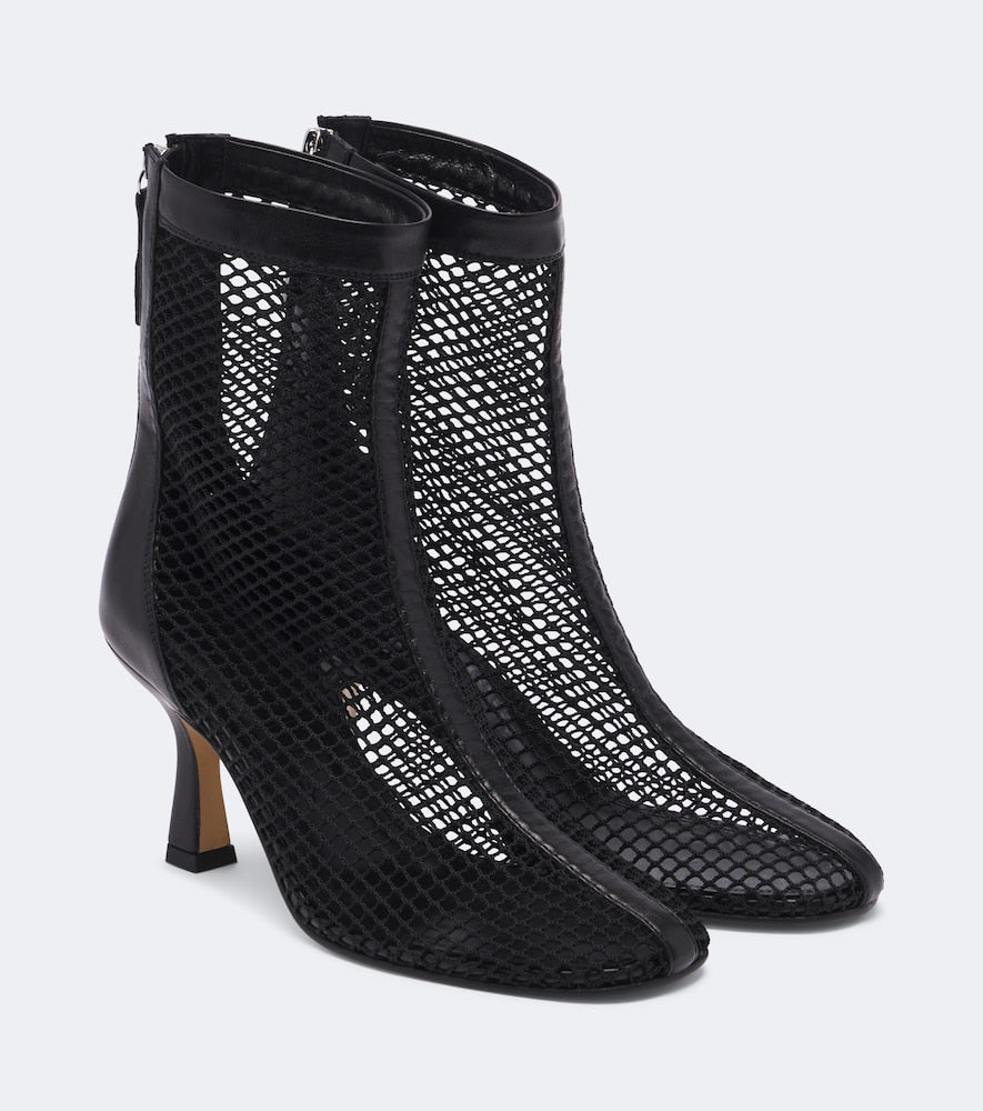 Souliers Martinez Fira leather-trimmed mesh ankle boots (Black) - Mid Heels