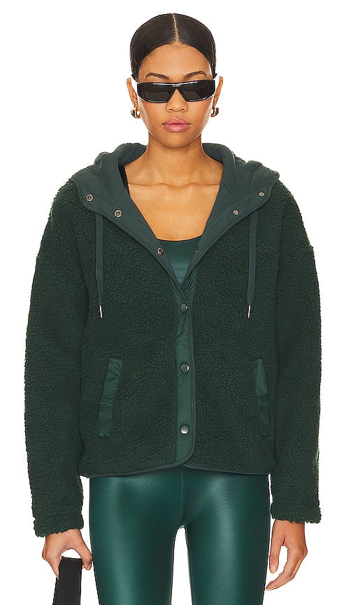 Spiritual Gangster Nessa Hooded Sherpa Jacket in Dark Green
