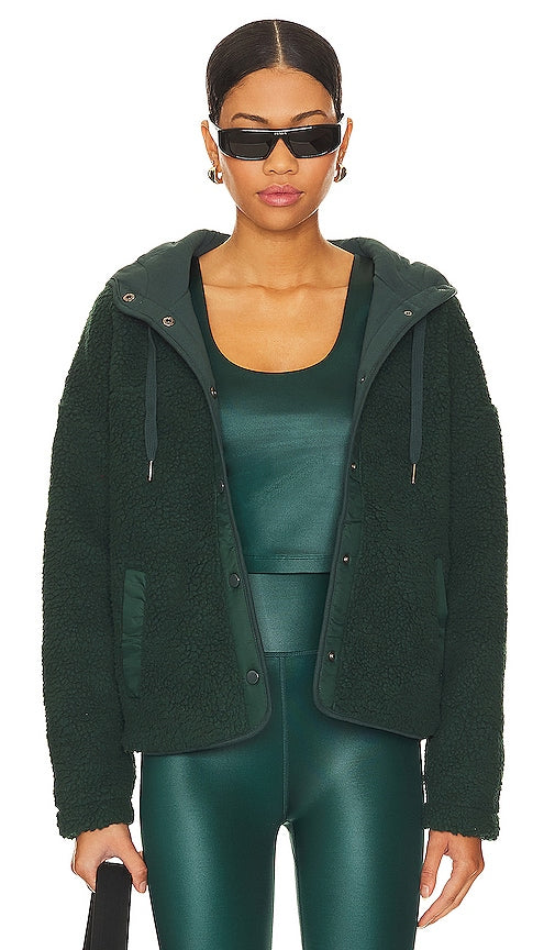 Spiritual Gangster Nessa Hooded Sherpa Jacket in Dark Green