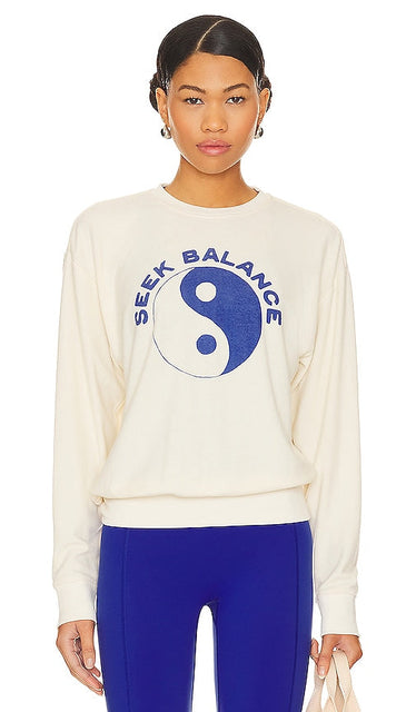 Spiritual Gangster Seek Balance Relaxed Savasana Sweatshirt in White - Spiritual Gangster Seek Balance Sweat-shirt Savasana décontracté en blanc - Spiritual Gangster Seek Balance 白色休闲 Savasana 运动衫 - Spiritual Gangster Seek Balance Entspanntes Savasana-Sweatshirt in Weiß - Spiritual Gangster Seek Balance 릴렉스드 Savasana 스웻셔츠 화이트 색상 - Felpa Savasana spirituale Gangster Seek Balance rilassata in bianco