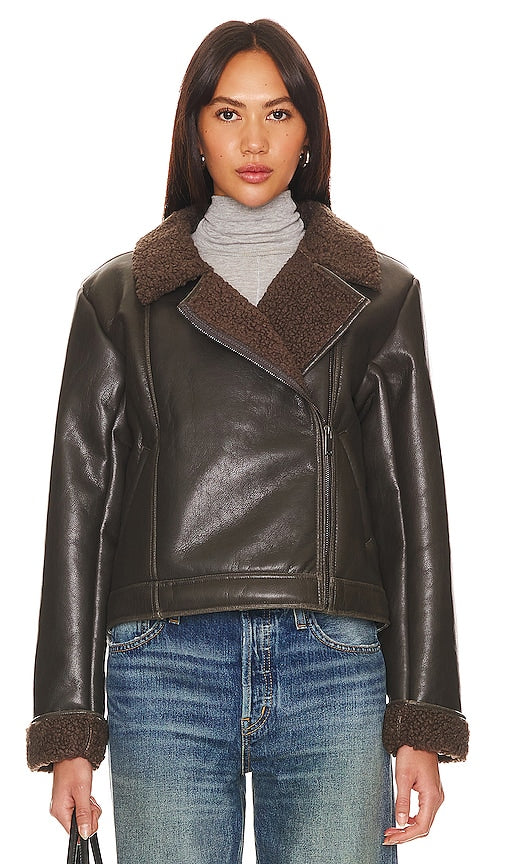 Splendid Romy Faux Leather Jacket in Chocolate