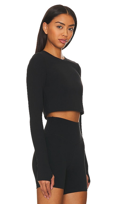 Splits59 Airweight Longsleeve Crop Top in Black