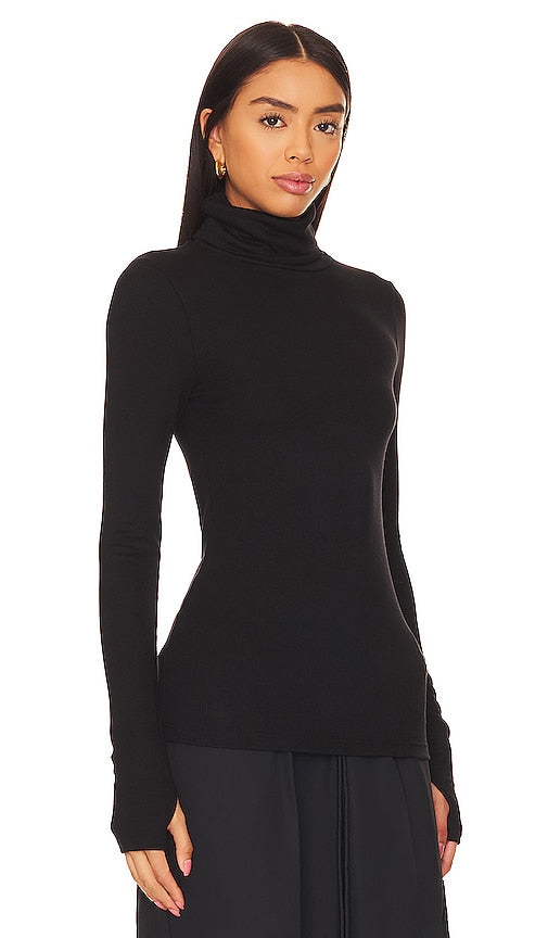 Splits59 Jackson Rib Turtleneck Top in Black