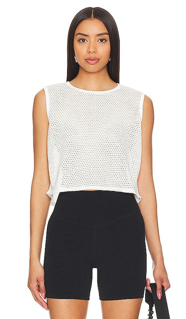 Splits59 Logan Mesh Stripe Tank in White - Splits59 Logan - Débardeur à rayures en maille - Blanc - Splits59 Logan 白色网状条纹背心 - Splits59 Logan Mesh Stripe Tank in Weiß - Splits59 Logan 메시 스트라이프 탱크화이트 색상 - Canotta Splits59 Logan Mesh Stripe in bianco
