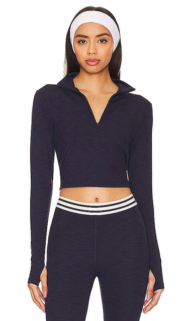 Splits59 Stevie Active Rib Half Zip Top in Navy - Splits59 - Stevie Active - Haut côtelé à demi-fermeture éclair - Bleu marine - Splits59 Stevie Active 海军蓝罗纹半拉链上衣 - Splits59 Stevie Active Rib Half Zip Top in Marineblau - Splits59 Stevie 액티브 립 하프 지퍼 탑 네이비 색상 - Top con mezza zip a costine attive Splits59 Stevie in blu scuro