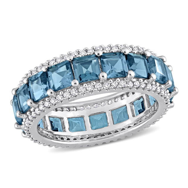 Square London Blue Topaz and 5/8ctw Diamond White Gold Gemstone Ring | Size 10