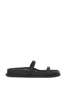 St. Agni Fine Double Strap Slide in Black | Black Slides for Women
