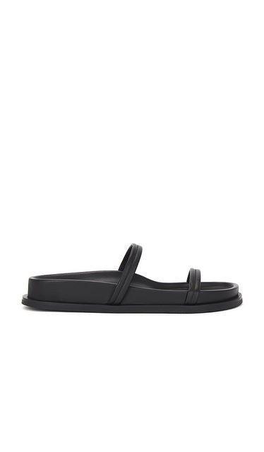 St. Agni Fine Double Strap Slide in Black | Black Slides for Women