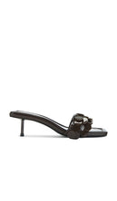 St. Agni Paillette Kitten Heel in Chocolate | Patent Fudge Open Toe Heels for Women