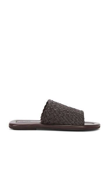 St. Agni Woven Minimal Slide in Brown | Chocolate Flat Sandals for Women
