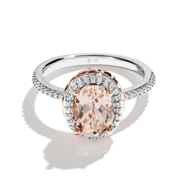 Star Wars(tm) Fine Jewelry Princess Leia Galactic Royalty Morganite and 1/6ctw Diamond Two-Tone Halo Ring | Celestial Love | Size 6