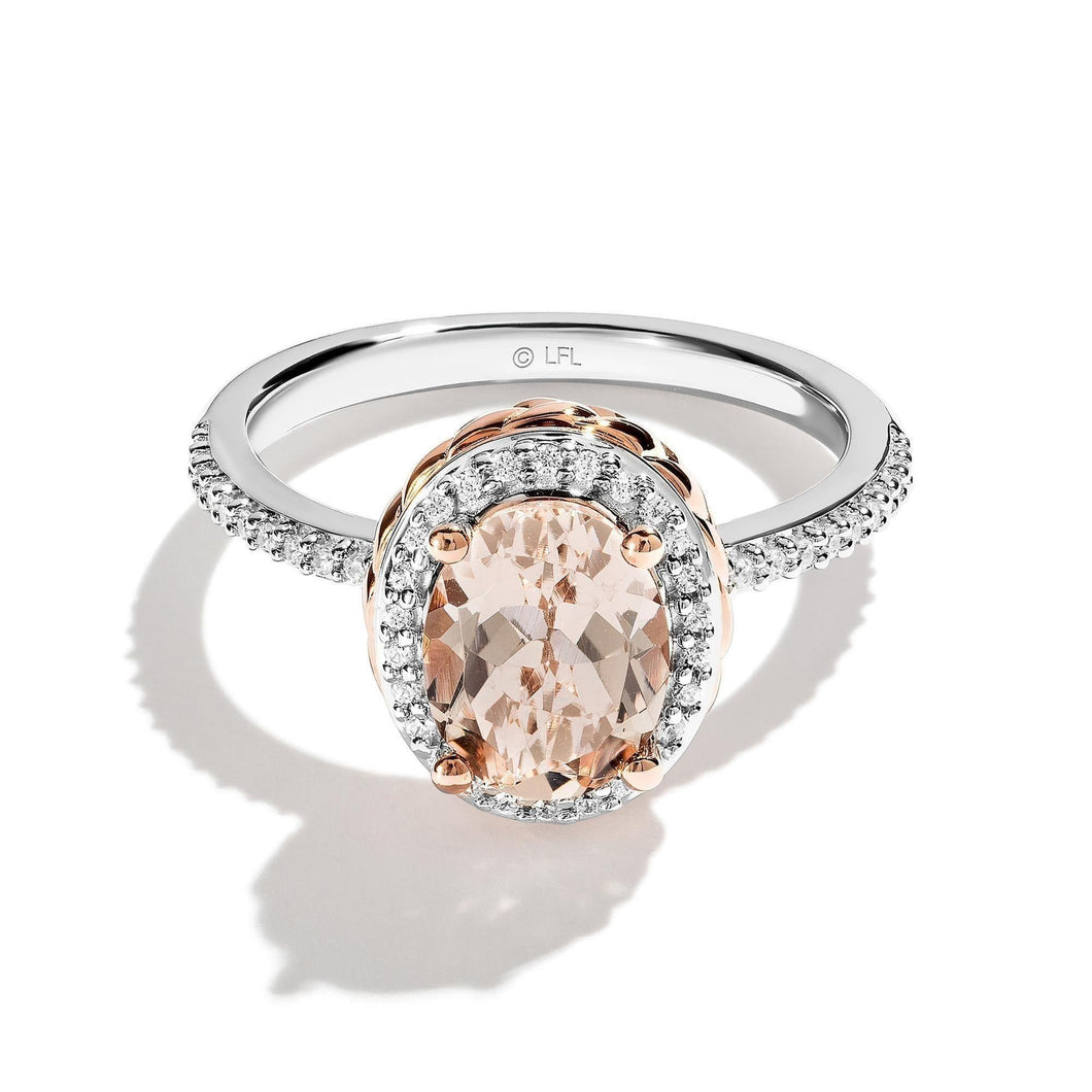 Star Wars(tm) Fine Jewelry Princess Leia Galactic Royalty Morganite and 1/6ctw Diamond Two-Tone Halo Ring | Celestial Love | Size 6
