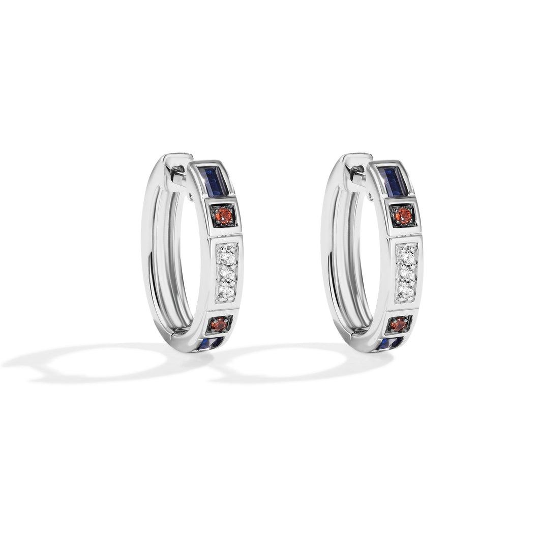 Star Wars(tm) Fine Jewelry R2-D2 1/15ctw Diamond, Created Blue Sapphire, and Garnet Sterling Silver Hoop Earrings | Friendship