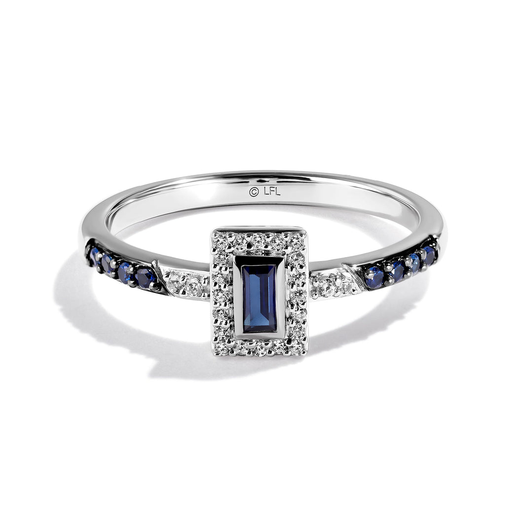 Star Wars(tm) Fine Jewelry R2-D2 Baguette Blue Sapphire and 1/10ctw Diamond Sterling Silver Ring | Friendship | Size 7