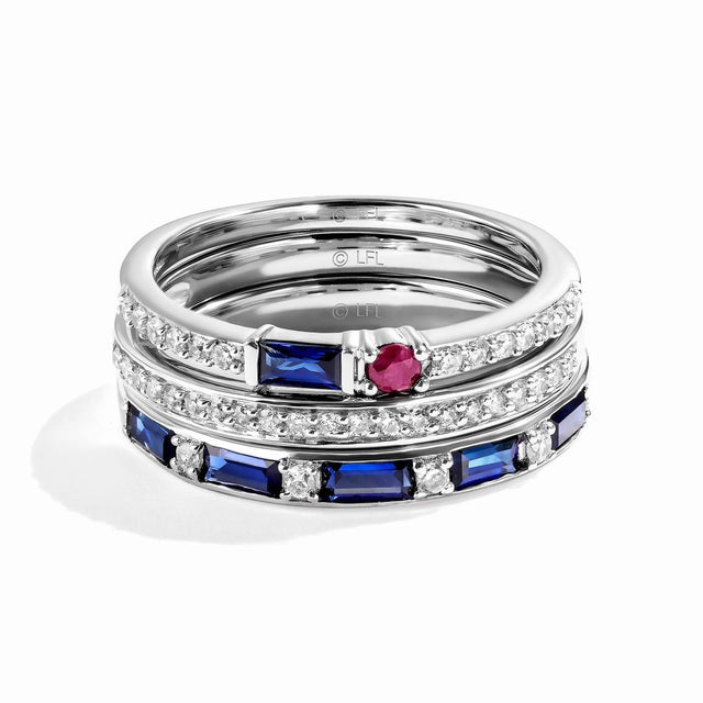 Star Wars(tm) Fine Jewelry R2-D2 Blue Sapphire, Garnet, and 1/3ctw Diamond Sterling Silver Stackable Ring Set | Friendship | Size 6