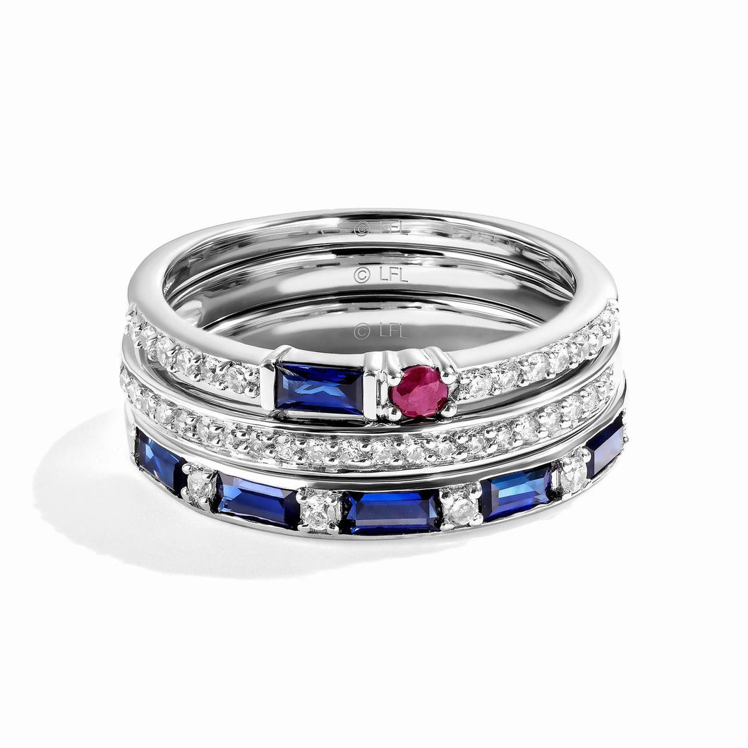Star Wars(tm) Fine Jewelry R2-D2 Blue Sapphire, Garnet, and 1/3ctw Diamond Sterling Silver Stackable Ring Set | Friendship | Size 6
