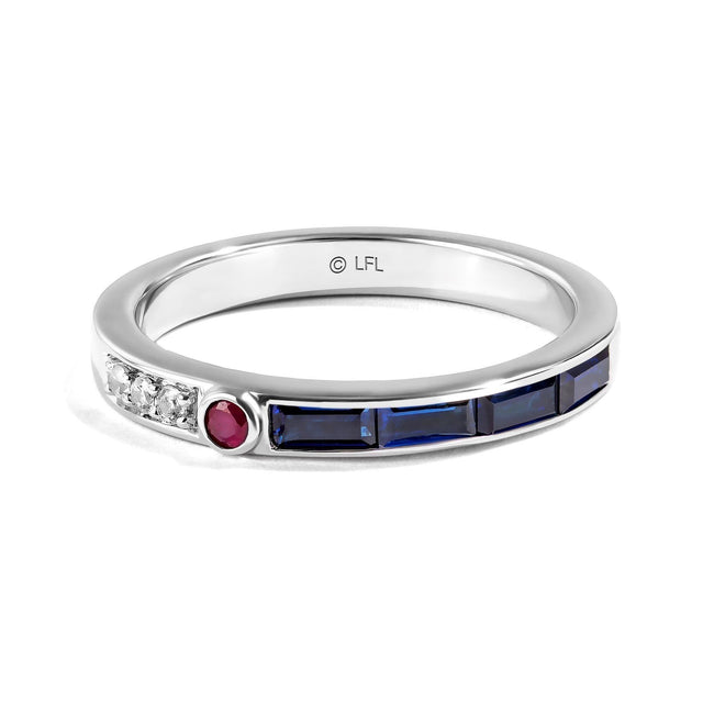 Star Wars(tm) Fine Jewelry R2-D2 Blue Sapphire, Garnet, and Diamond Accent White Gold Ring | Friendship | Size 8