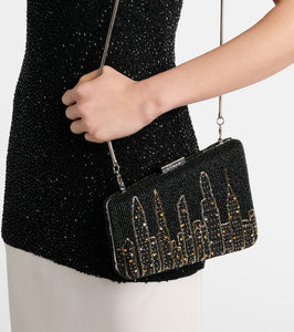Staud Carmella NYC Skyline beaded clutch