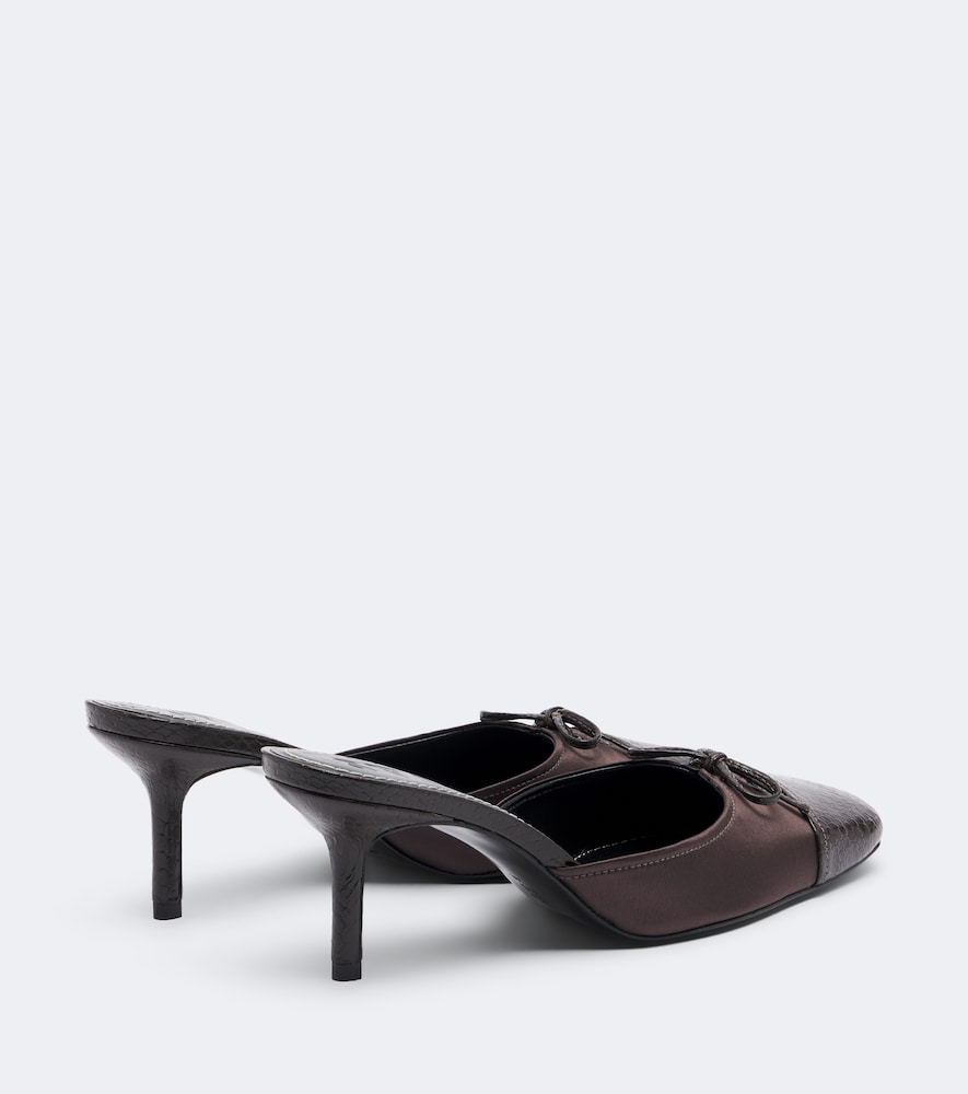 Staud Faye leather-trimmed satin mules in Brown - Mid Heel Pumps