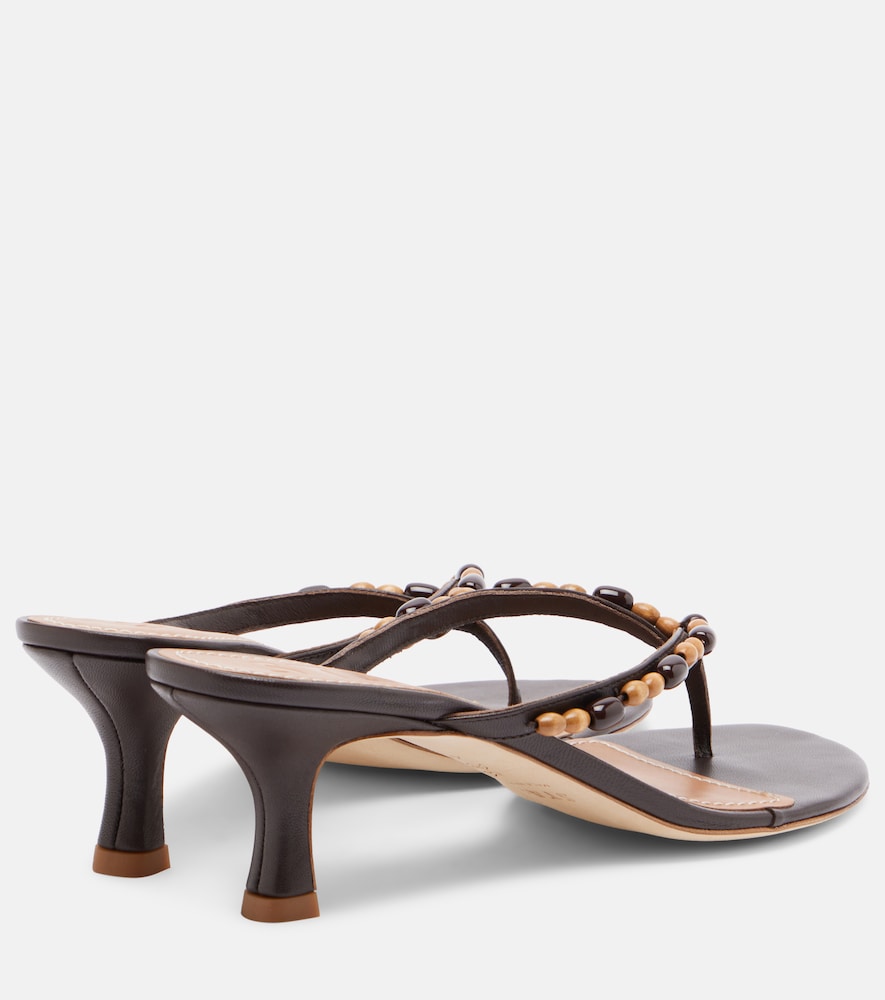 Staud Freja beaded leather thong sandals (Brown) - Mid Heel Sandals