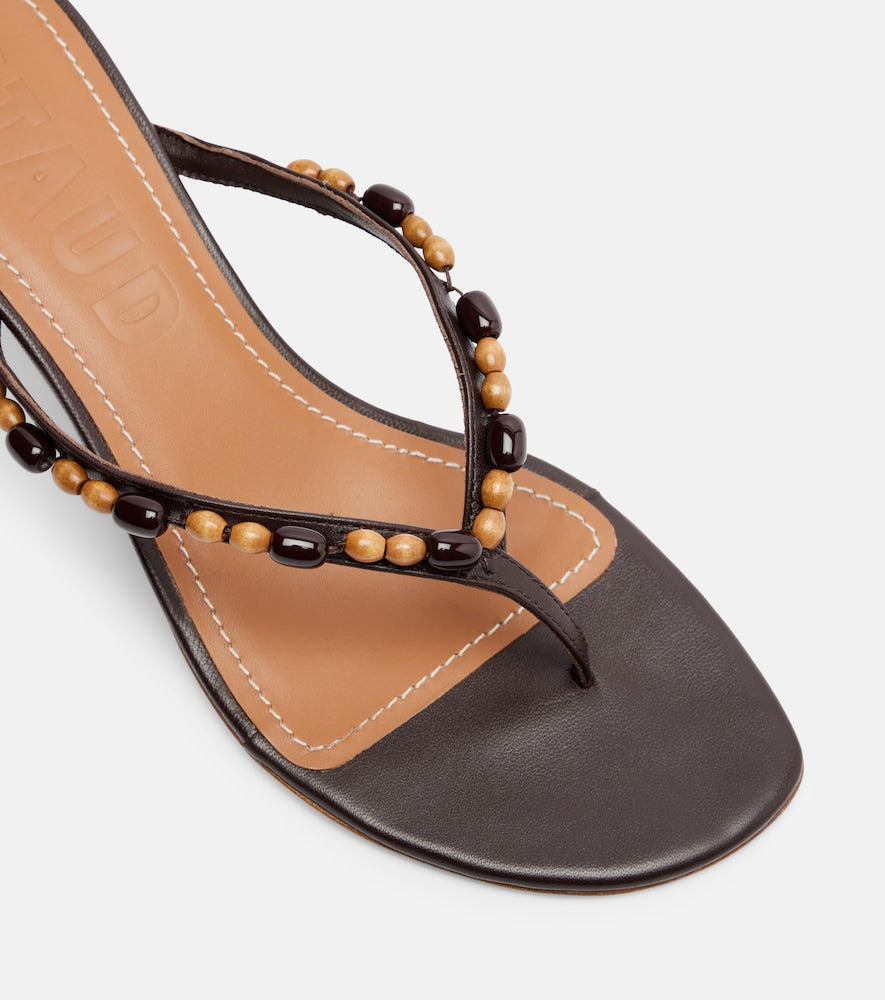 Staud Freja beaded leather thong sandals (Brown) - Mid Heel Sandals