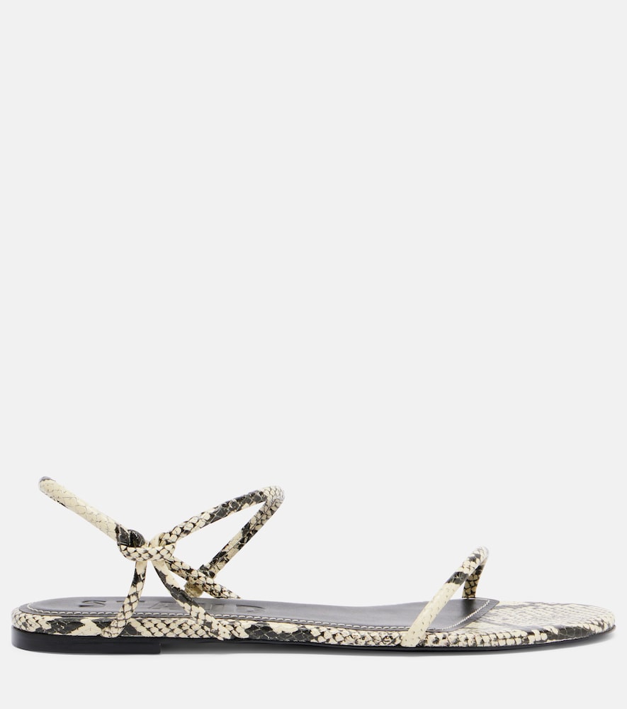 Staud Laurel snake-effect leather sandals - White Flat Sandals