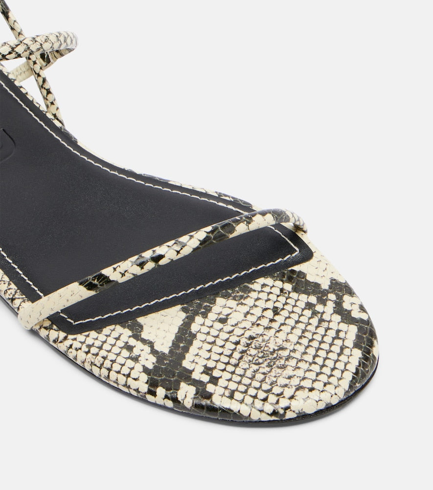 Staud Laurel snake-effect leather sandals - White Flat Sandals