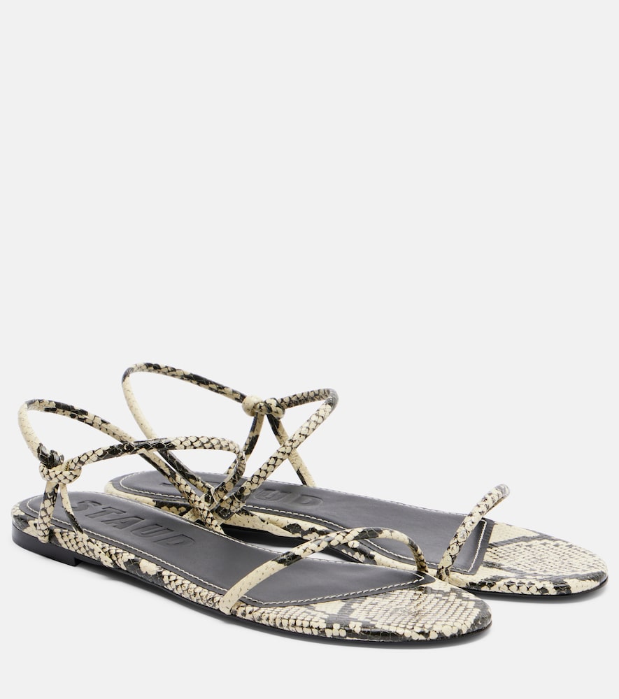 Staud Laurel snake-effect leather sandals - White Flat Sandals
