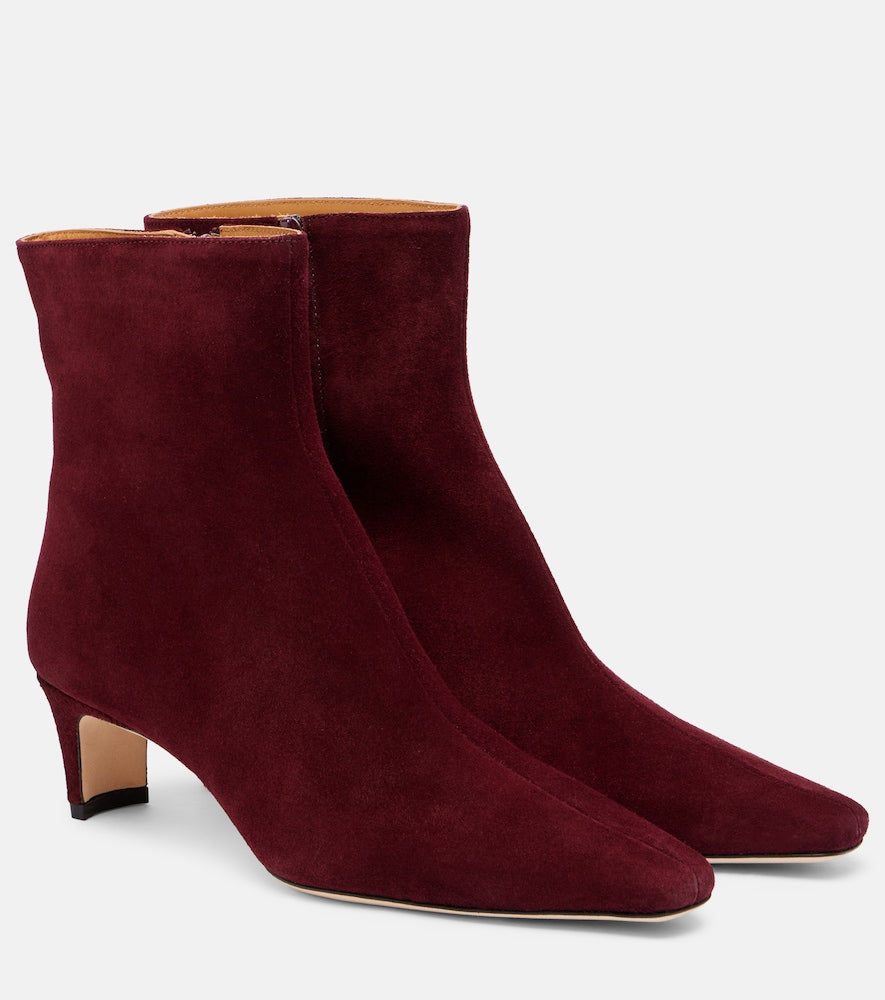 Staud Wally 55 suede ankle boots - Burgundy Mid Heel Boots
