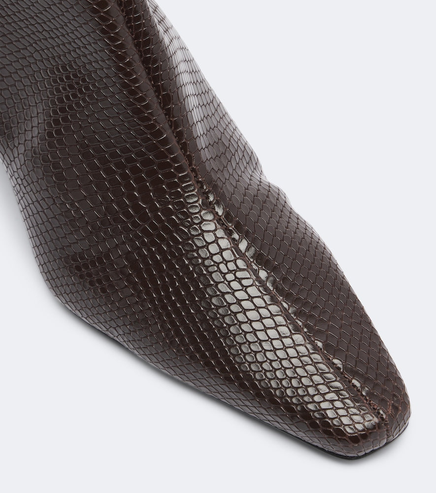 Staud Wally snake-effect leather ankle boots (Brown) - Mid Heels