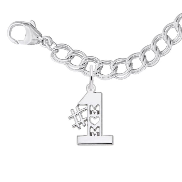 Sterling Silver #1 Mom Flat Charm and Bracelet Set