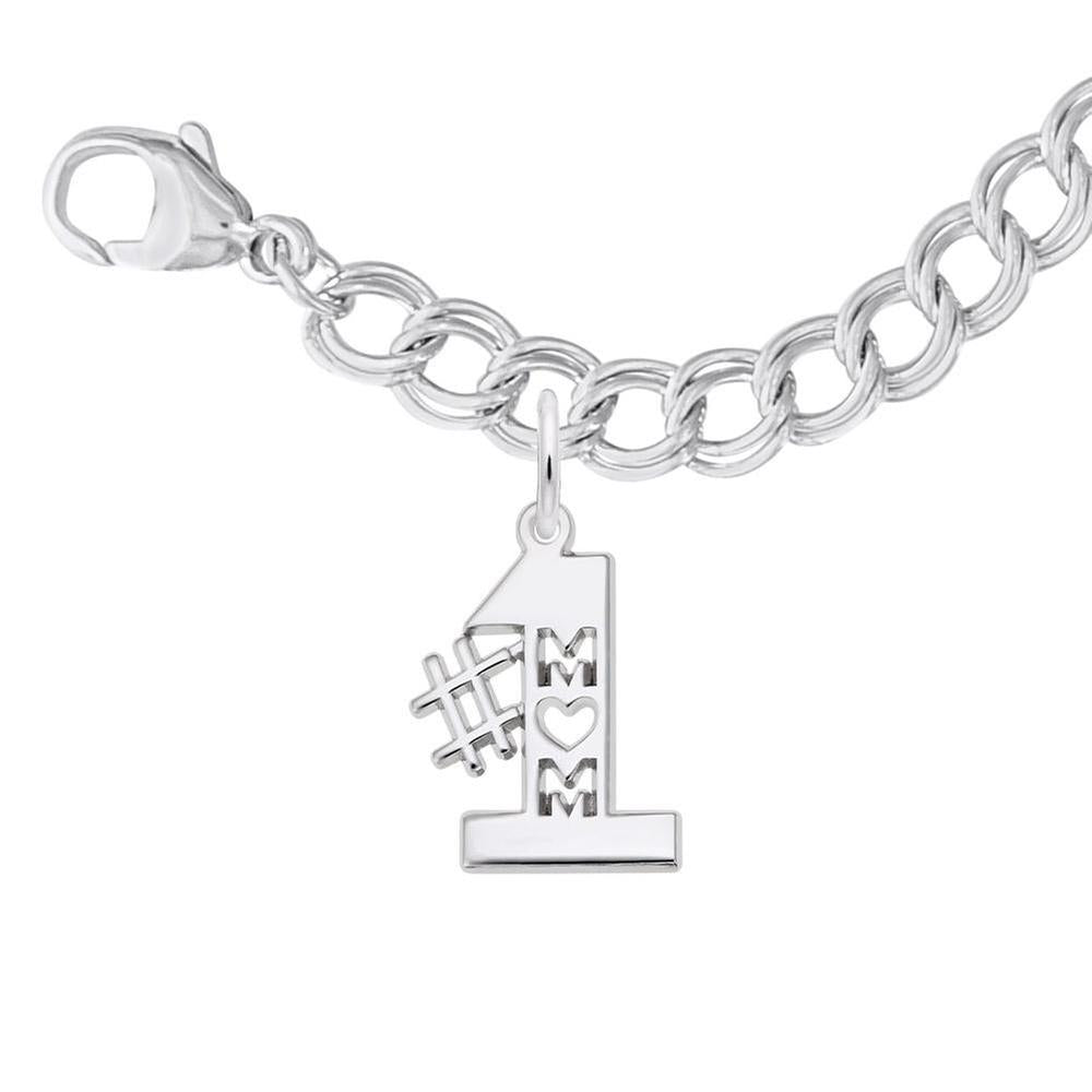 Sterling Silver #1 Mom Flat Charm and Bracelet Set