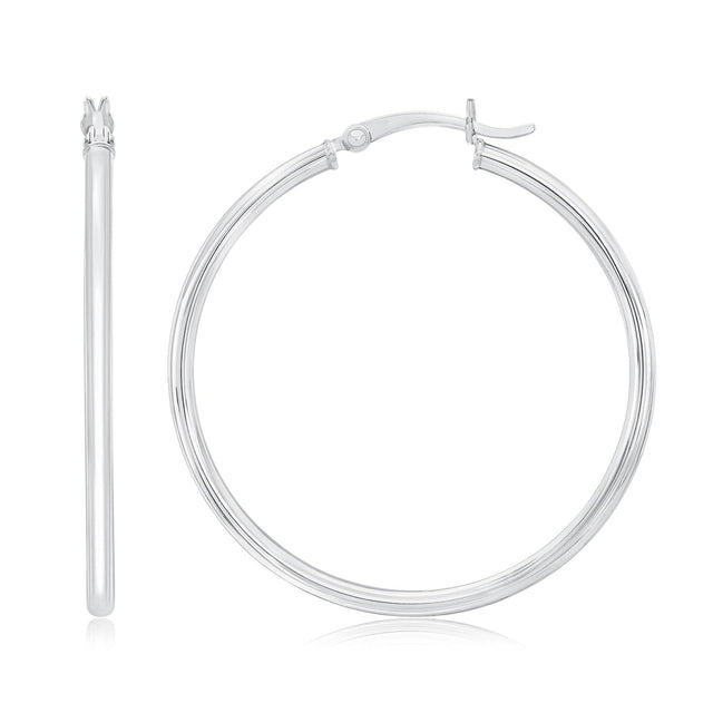 Sterling Silver 35mm Polished Hoop Earrings