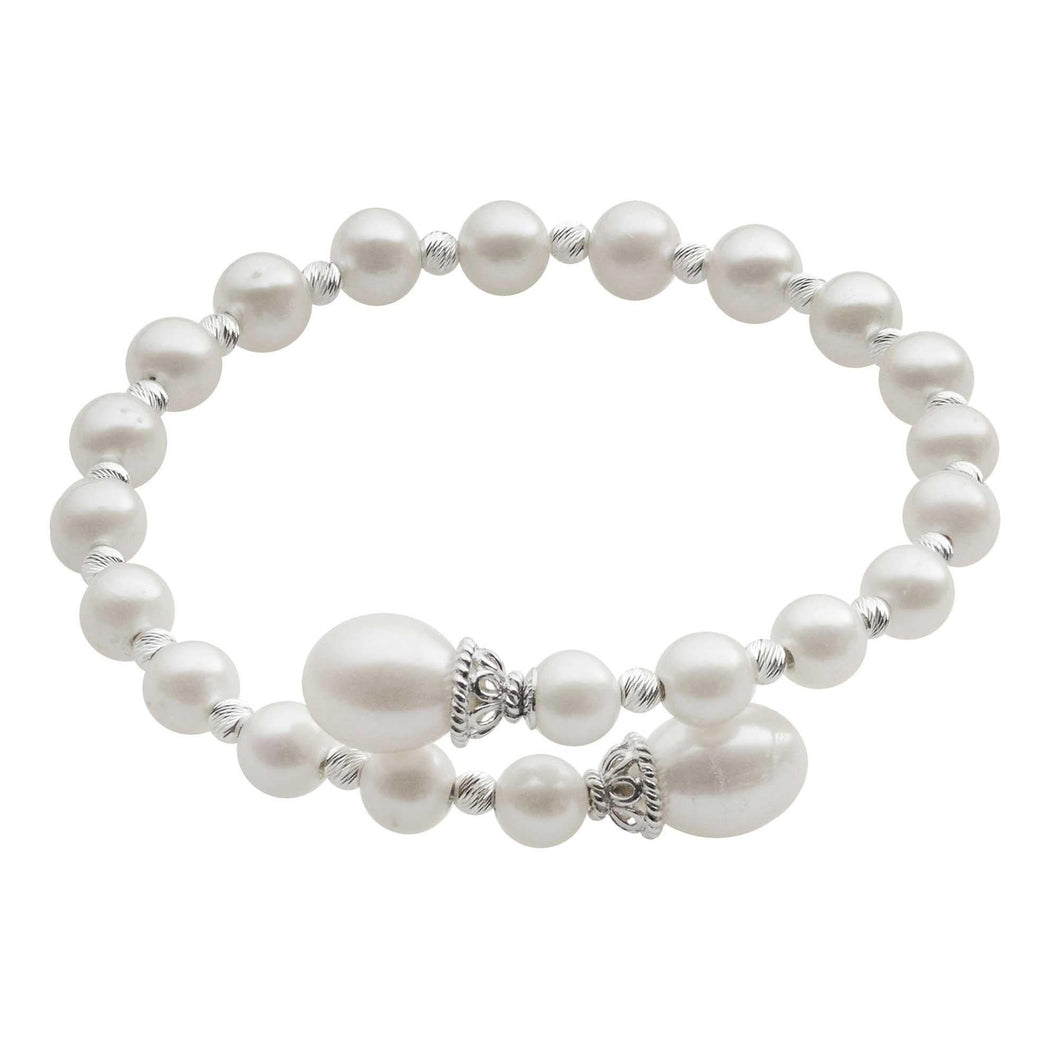 Sterling Silver Alternating Freshwater Cultured Pearl and Brilliance Bead Cuff Bracelet