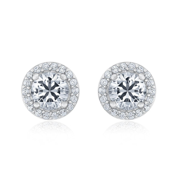 Sterling Silver Created White Sapphire Halo Earrings