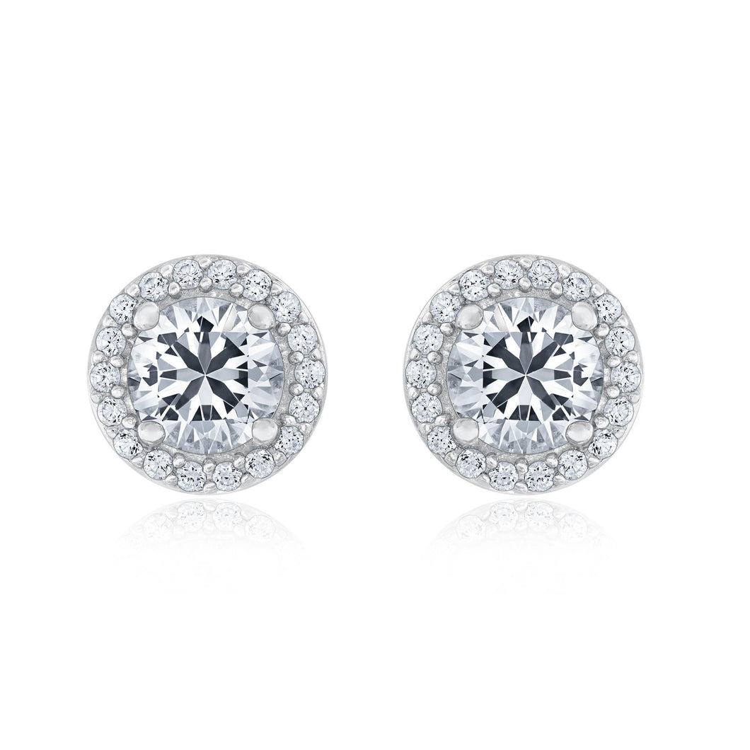 Sterling Silver Created White Sapphire Halo Earrings