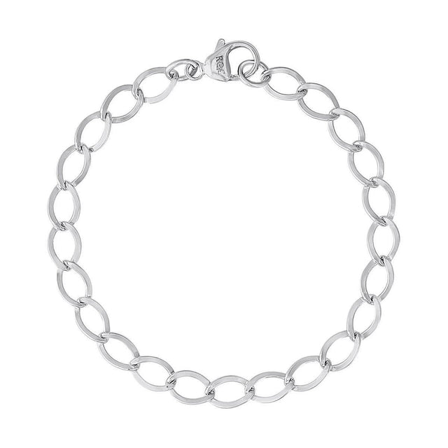 Sterling Silver Dapped Curb Link Classic Charm Bracelet, 8 Inches