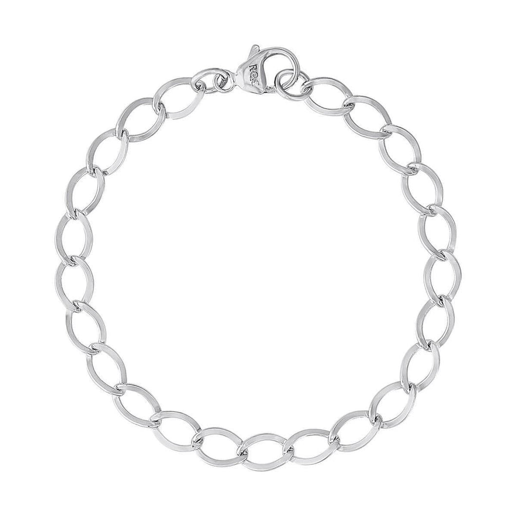 Sterling Silver Dapped Curb Link Classic Charm Bracelet, 8 Inches