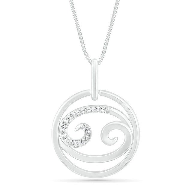 Sterling Silver Diamond Cancer Zodiac Pendant Necklace 1/20ctw