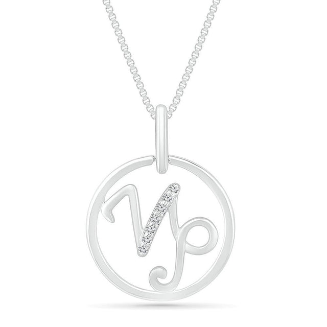 Sterling Silver Diamond Capricorn Zodiac Pendant Necklace 1/20ctw