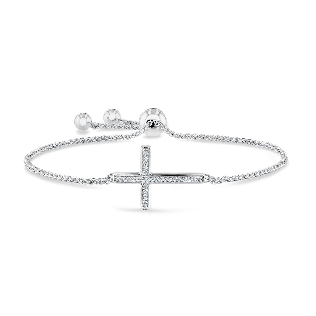 Sterling Silver Diamond Cross Bolo Bracelet 1/10ctw