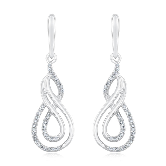 Sterling Silver Diamond Double Twist Drop Earrings 1/8ctw