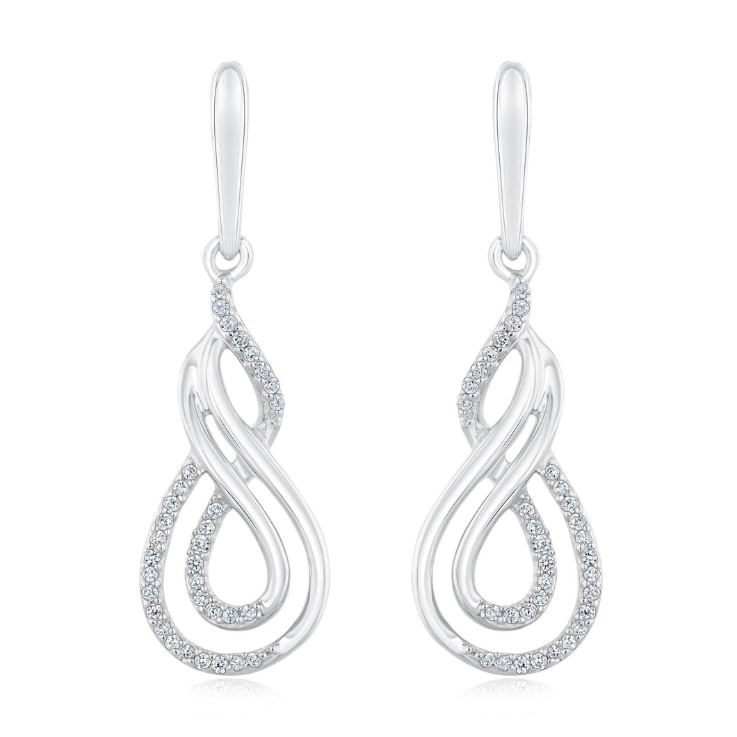 Sterling Silver Diamond Double Twist Drop Earrings 1/8ctw