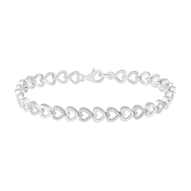 Sterling Silver Diamond Heart Link Bracelet 1/20ctw
