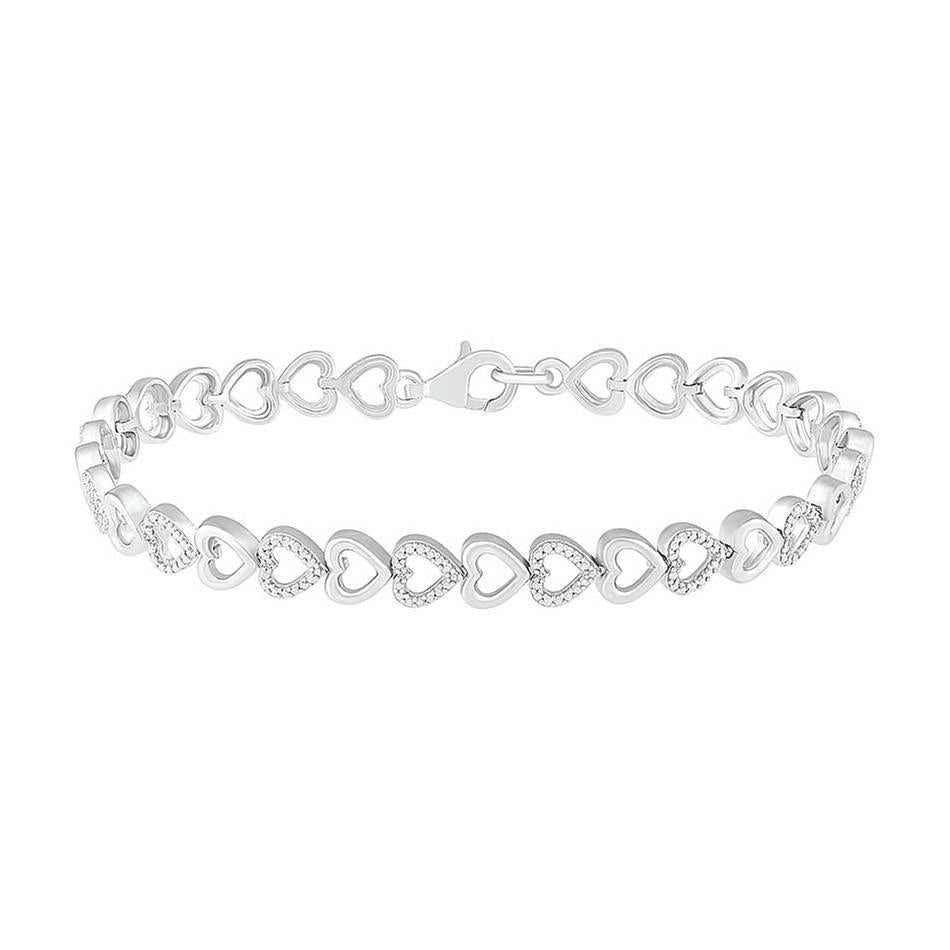 Sterling Silver Diamond Heart Link Bracelet 1/20ctw
